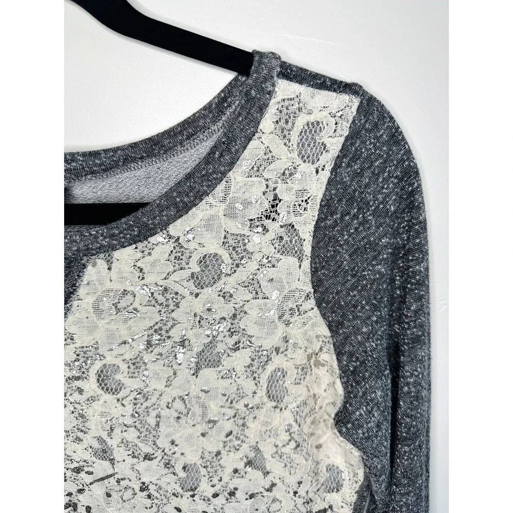Vanity Grey Lace Knit Top Size S Long Sleeve Y2K Indie Sleaze Dark Cottagecore - Picture 4 of 11